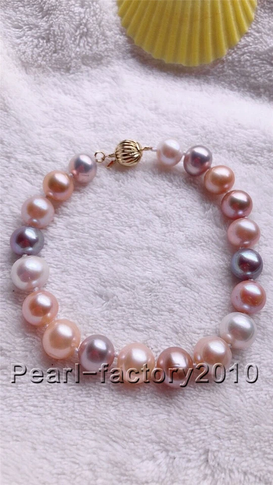 MAR DEL SUR AAA 10-9MM PULSERA PERLA BLANCA 7.5-8" 14K blanco rosa púrpura perla Foto 3 de 3