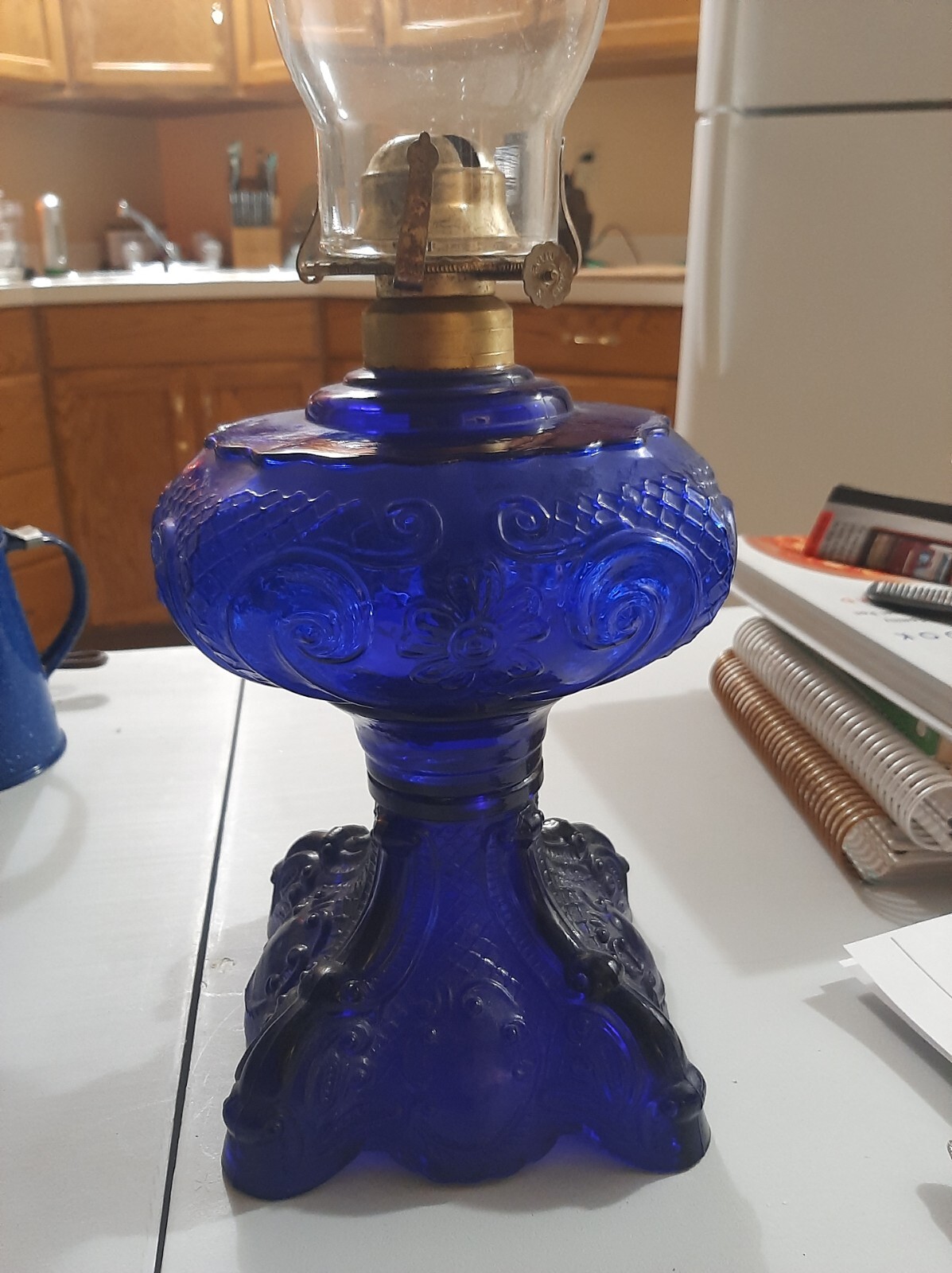 Original Antique Cobalt Princess Feather Oil Lamp eBay