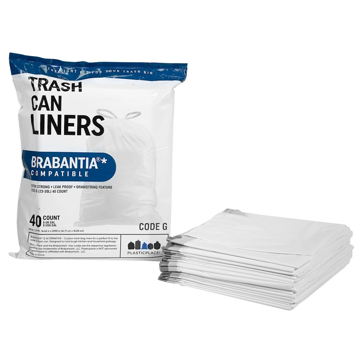 68 Gallon (X) Compatible Code G Trash Bags, 1.2 Mil, White Bin Liners