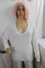 Women's White Oversized S Long Sleeve Off shoulder pullover sweater soft comfy