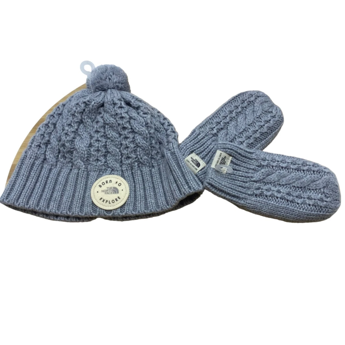 NEW The North Face Baby Infant Gray Beanie Hat and Mittens 6-24 Months