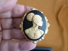 CA20-243) RARE African American LADY black white oval CAMEO Pin Pendant JEWELRY