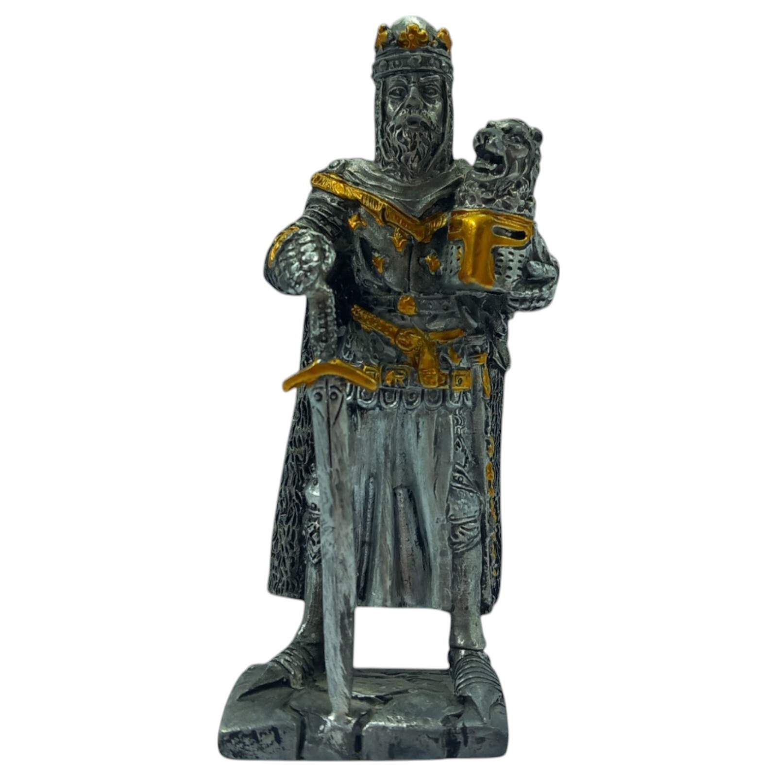 Crusader king With Sword Medieval Knight - Metal Statue Figure Silver Color-image
