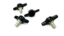 4 Pack –1/4"-28 x 3/4" Thumb Screws – Black Delrin Wing Bolts – SS - Made in USA