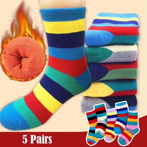 5 Pairs Boys Girls Kids Thick Winter Warm Wool Thermal Casual Strip Socks 1-12T - Picture 13 of 14
