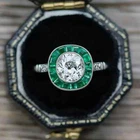 2.4Ct Art Deco Style Lab Created Diamond Emerald 14K White Gold FN Wedding Ring