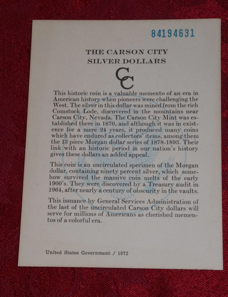 GSA Slabbed 1884-CC Morgan 90% Silver Dollar COA     CF - Image 3 of 4