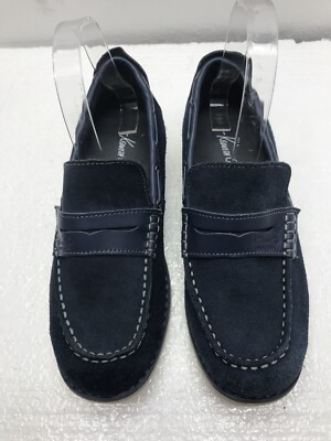 Kenneth Cole Loafer Shoes Women 4.5 Navy Blue Leather Flexy Penny Leather Suede