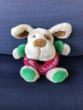 Prestige Merry Christmas Dog Rattle Plush Baby Toy Ring 6" Red Green Stuffed