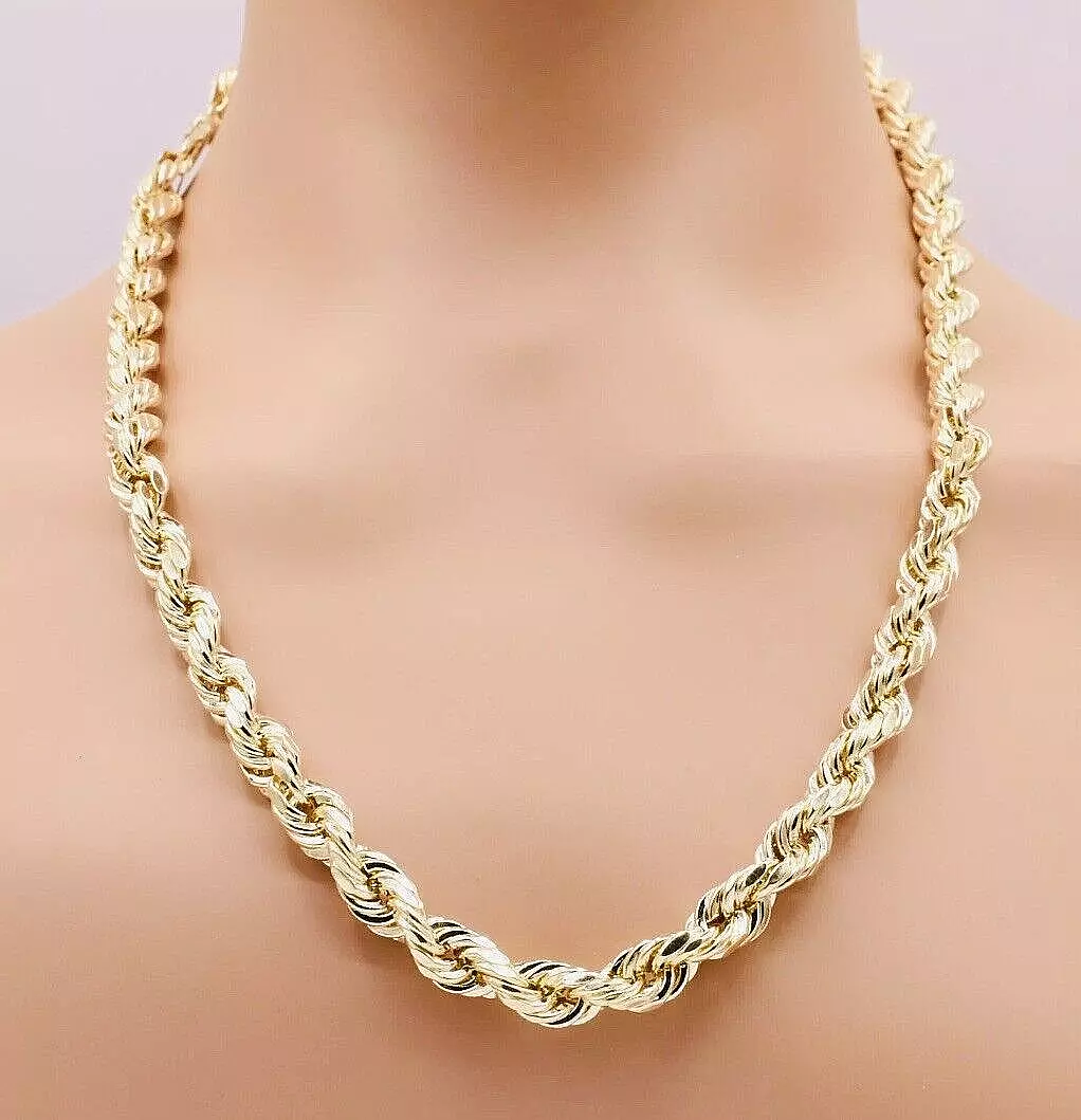 Real 10k Yellow Gold Rope Necklace 8mm 22Inch Thick Chain Diamond Cut 10K  $2995