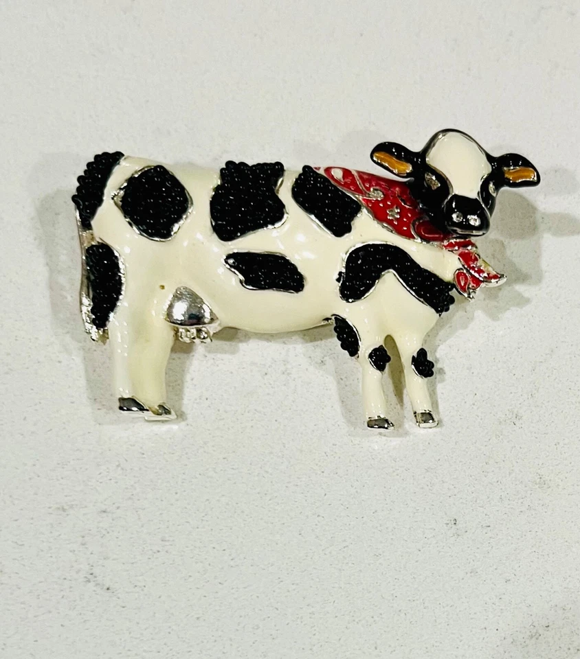 Vintage NAPIER Cow Brooch Pin White and Black Enamel, Gold Rhinestones, EUC - Image 3 of 4