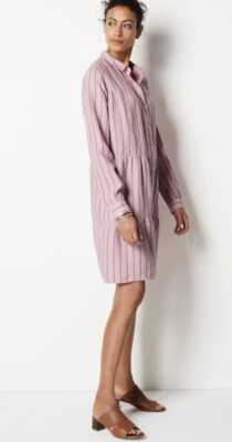 J. Jill Love Linen Stripe Button Front Tiered Shirt Dress Pink Women's Sz  XS | eBay