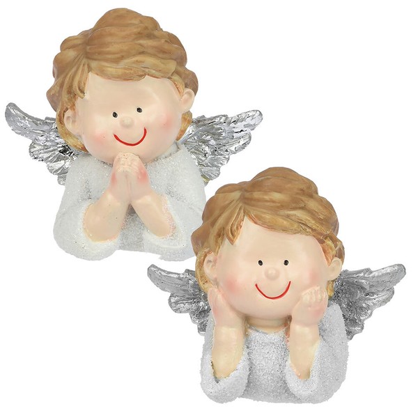 2Er Set Engel Deko Figuren Figur Statue Schutzengel Beige Betend Glitzer Klein-image