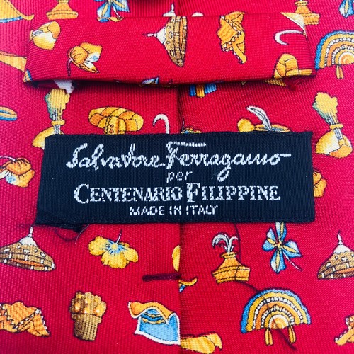 Salvatore Ferragamo Red Headwear/Flower Silk Tie Made In Italy - Picture 5 of 11