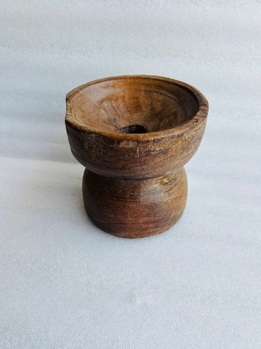 Antique Wooden Round Shape Candle Holder Old Hand Carved Reclaimed Planter Pot - Picture 3 of 5