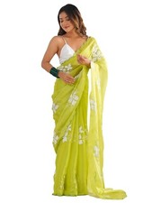 Women's Shimmer Organza Sequence Embroidery Saree With Unstitched Blouse Piece