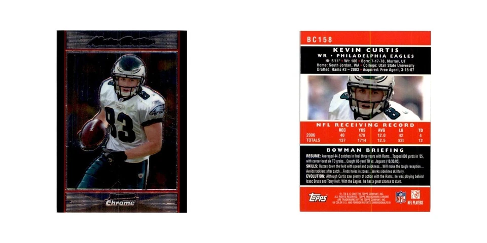 2007 Bowman Chrome Kevin Curtis Football Cards #158 - Image 3 of 3