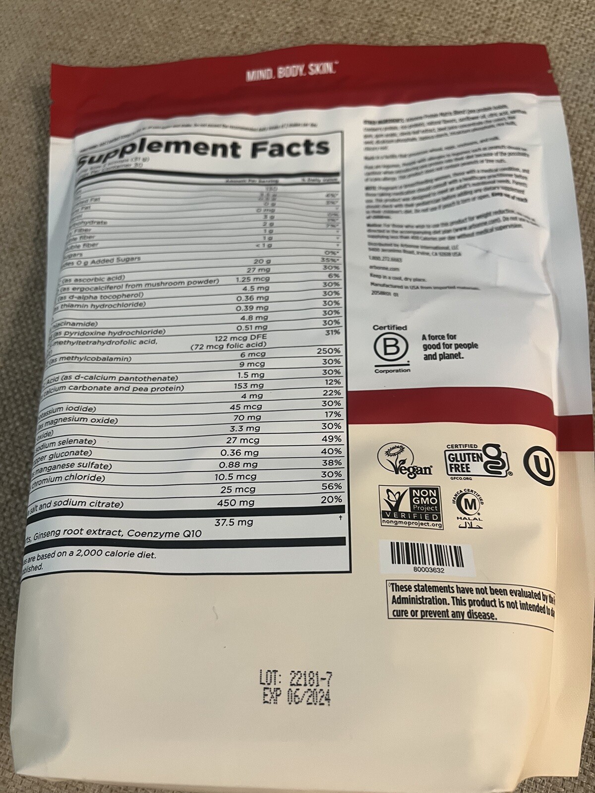 Arbonne FeelFit Pea Protein Simply1 STRAWBERRY Vegan GlutenFree