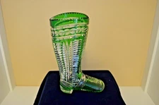 German Imperlux Green to Clear Cut Crystal Vase in the Shape of a Boot