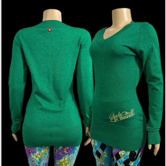 Suéter Apple Bottoms Adornado Brillante Manga Larga Cuello en V Verde Grande Nuevo Foto 4 de 4