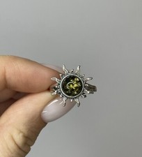 Genuine Baltic Amber Stone Ring with Sterling Silver.GREENISH Amber Stone Ring.
