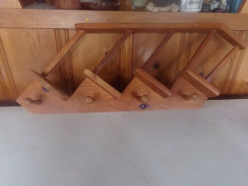 Vintage Large Wooden Staircase Stairway Wall Display Shelf-4 Steps/4 Pegs