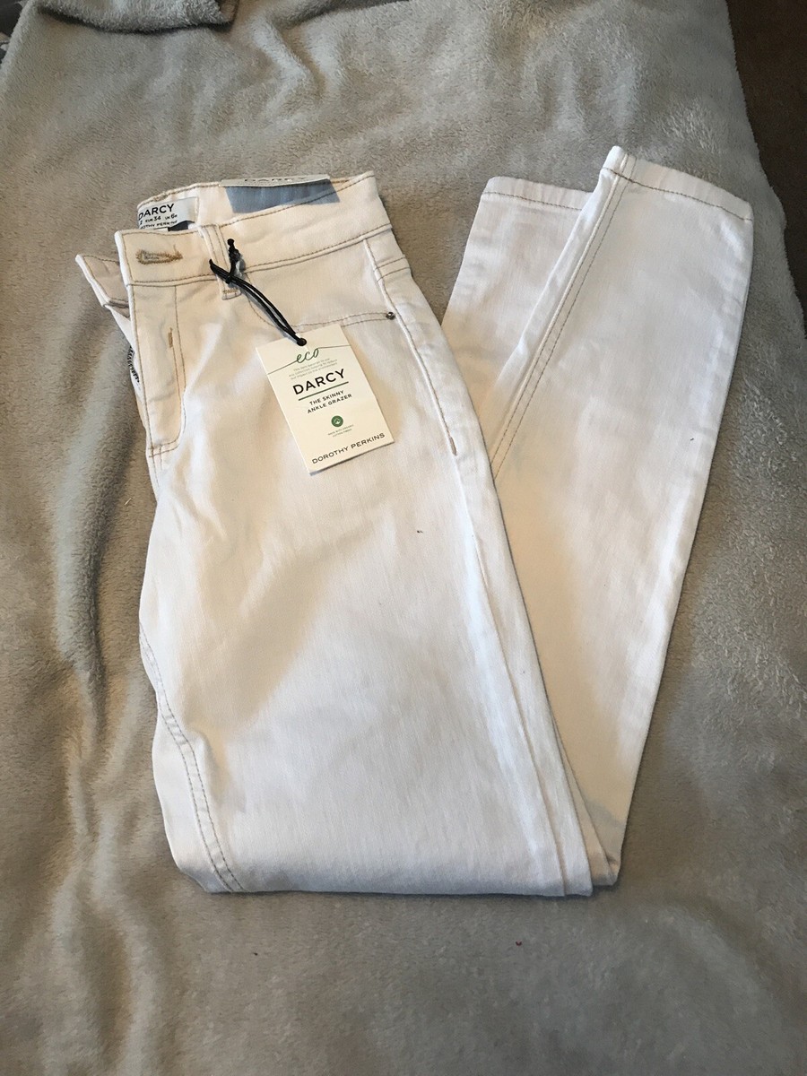 dorothy perkins Darcy White Skinny Ankle Grazer Jeans Size UK