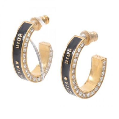 Christian Dior Night Code Hoop Pierced earrings Gold Plated crystal Black Used