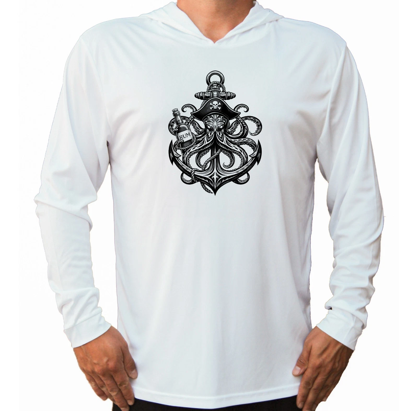 Octopus Tribal Fishin Sport UV Protected UPF 50 Long Sleeve T-Shirt Hood Dry Fit