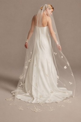 David s Bridal V825 Cathedral Wedding Veil Floral Applique NWT Ivory Retail $299