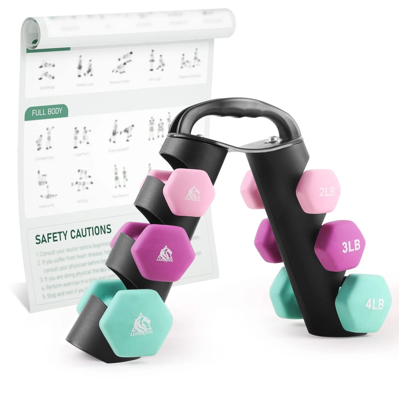 Get Fit 2LB 3LB 4LB Pair Neoprene Coated Dumbbell Set with Sturdy and Portabl...