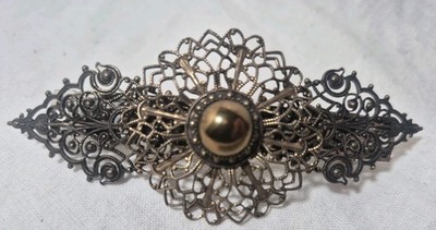 Vintage Jan Michaels Gothic Style Barrette Metal Brooch Cobweb Style 4'' x 1.5''