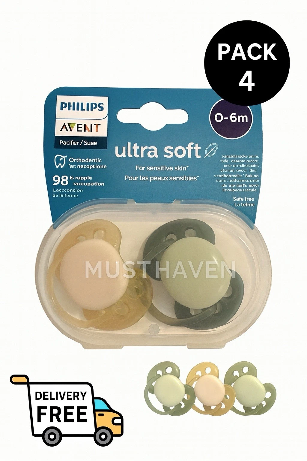 Philips Avent Ultra Soft Pacifier 0-6m - Pack 4 (8 Total) Orthodontic BPA Free