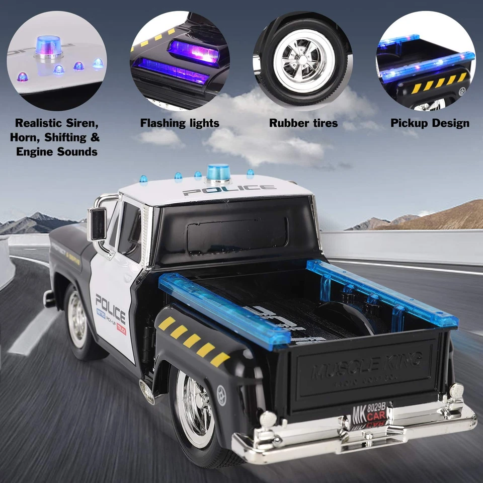 RC Remote Control Police Pickup Truck Toy Vehicle with Lights and Sirens | 1:... - Image 2 of 4