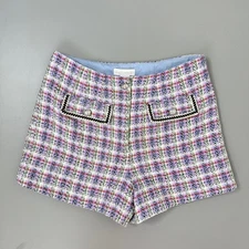 House of Harlow Shorts Womens 8 Purple Lilac Tweed High Waist Woven Cotton Blend