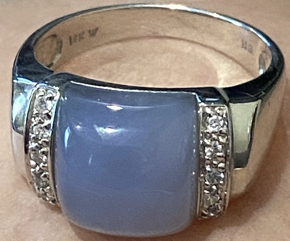 Anillo de calcedonia de oro blanco de 14k BH Effy con detalles de diamantes - talla 7 Foto 3 de 4