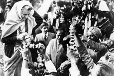 Indira Gandhi receives garlands of flowers from well wishers after- Old Photo