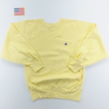 Vintage 90s Champion Reverse Weave Sweatshirt Yellow Blank Medium USA Made RARE