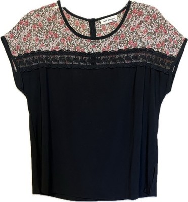 262 Faith and Joy Women's Black Top With A Floral- Patterned Yoke Size Large