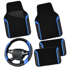 Car Pass Leather Steering Wheel Cover And Waterproof Car Floor Mats Blackblue Car Pass Leather Steering Wheel Cover And Waterproof Car Floor Mats Blackblue