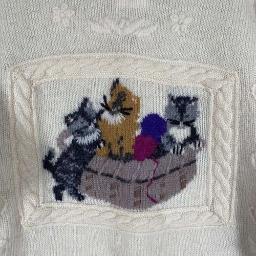 Vintage Woolrich Cat Sweater Women's M Kittens Wool Cable Knit Embroidered - Picture 3 of 13