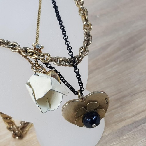 Juicy Couture Vintage Layered Multi-Chain Charm Necklace Heart Flower Gold Tone - Picture 2 of 8