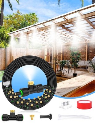 Misters for Outside Patio 89FT(27.3M)+34 Brass Mist Nozzles+a Brass Adapter(3...