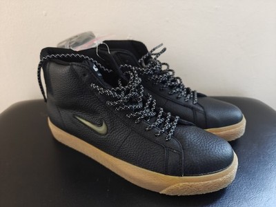 NIKE SB ZOOM BLAZER MID PREMIUM PEBBLED LEATHER BLACK/GUM JEWEL SWOOSH MENS 8