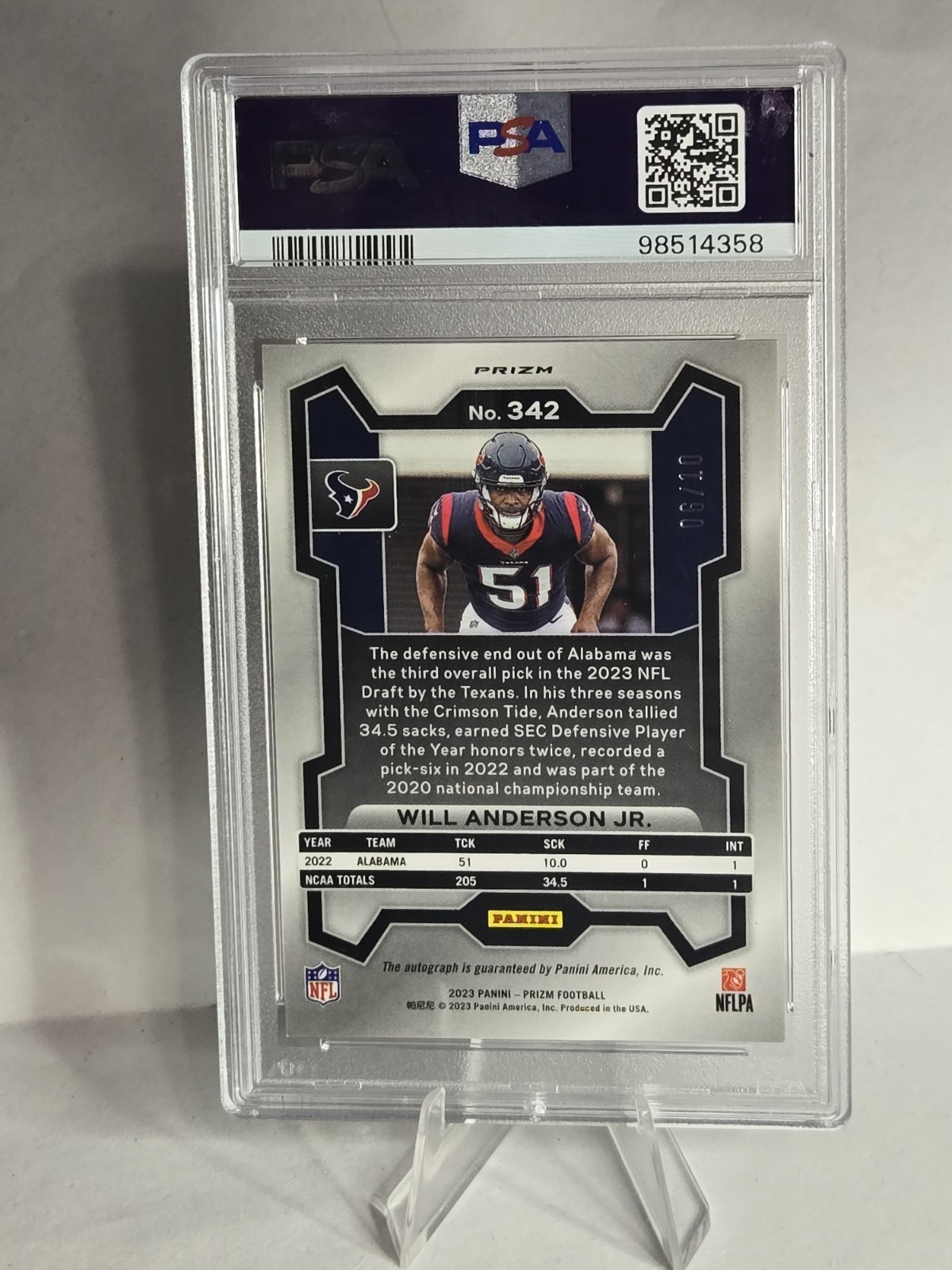 2023 Prizm Will Anderson Jr. Rookie Auto RC Gold No Huddle #342 PSA 10 Texans 🔥 view 2