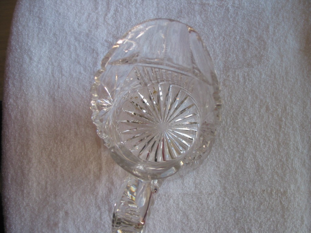 American Brilliant Cut Glass Antique Pitcher w/ Hobstar & Notched Mitres 8 inch