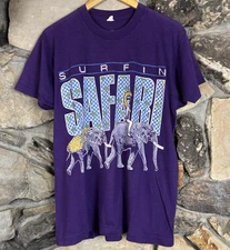 Vintage 80s Surfin Safari Riding Elephant Nature T Shirt Medium Screen Stars USA
