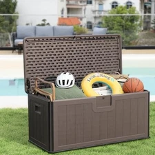 Outdoor Storage Deck Box 100 Gallon, UV Resistant & Waterproof Deck Box with 