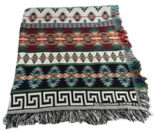 Crown Crafts Southwestern Accent Afghan 60”x50” Vibrant Woven Tapestry EUC