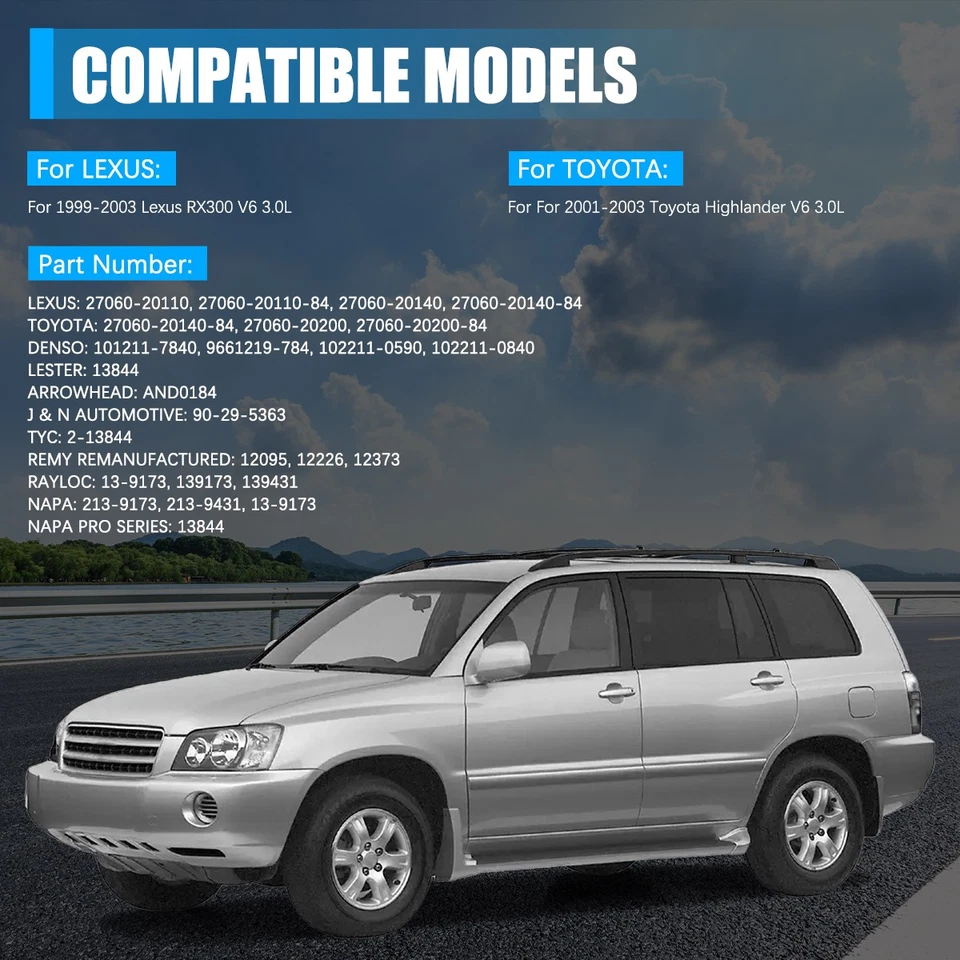 Alternator For Lexus RX300 1999 2000 2001 2002 2003 3.0 3.0L OEM# 27060-20200 Foto 2 de 4